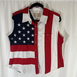 Scully Western Vest Womens XXL American Flag USA Button Up Button Up 100% Cotton